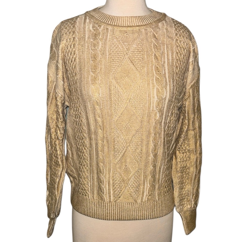 GARCIA Textured Cable Crewneck Sweater in Cream and gold Women’s size medium